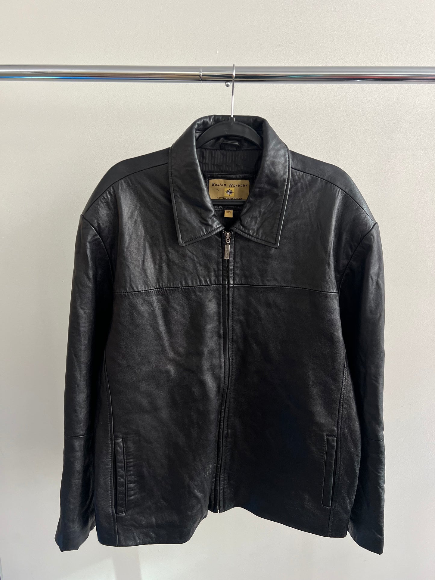 (XL/XXL) Black Leather Jacket